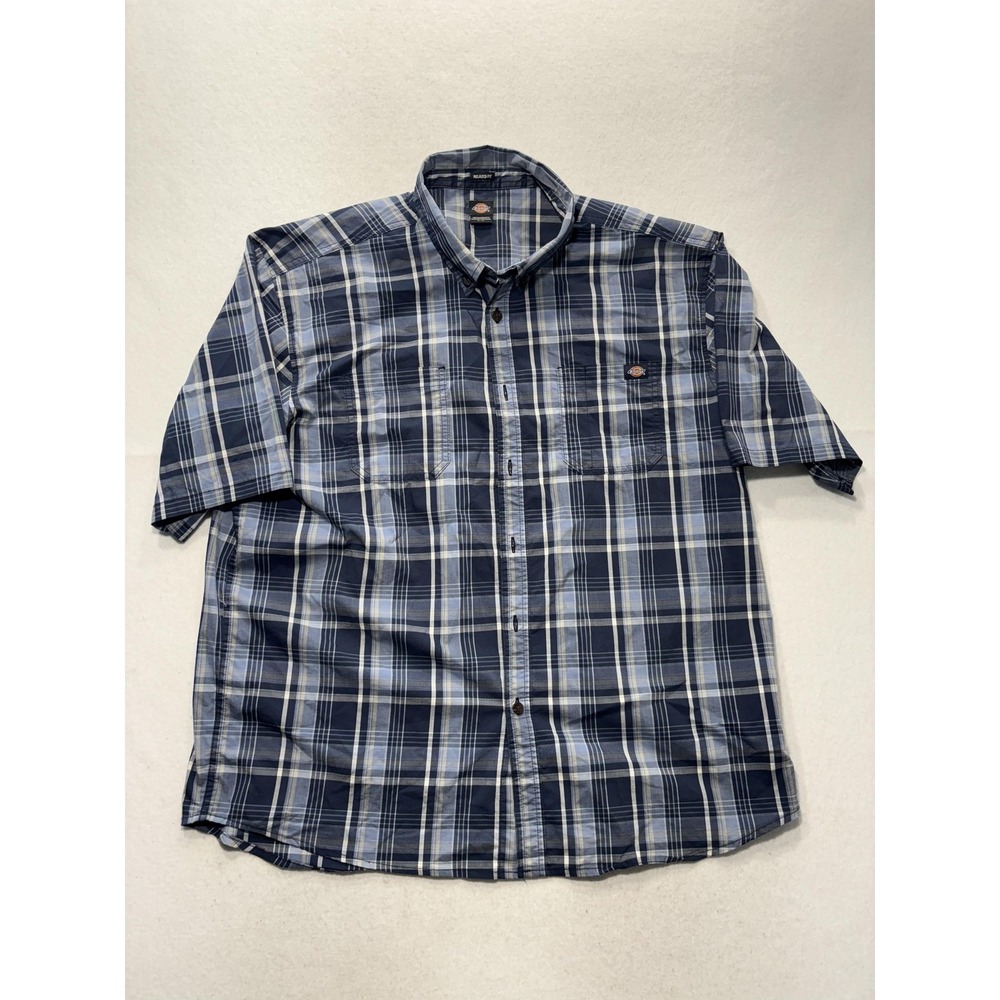 Dickies Shirt Mens XL Blue Plaid Short Sleeve Button Up Relaxed Fit Casual